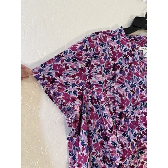 Craftt & Barrow Womans Floral Button Up Top Size 1X Short Sleeve Purple Office - Picture 8 of 12